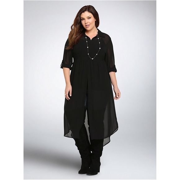 torrid Tops - Torrid size 1 Black Chiffon Button Down Maxi Tunic